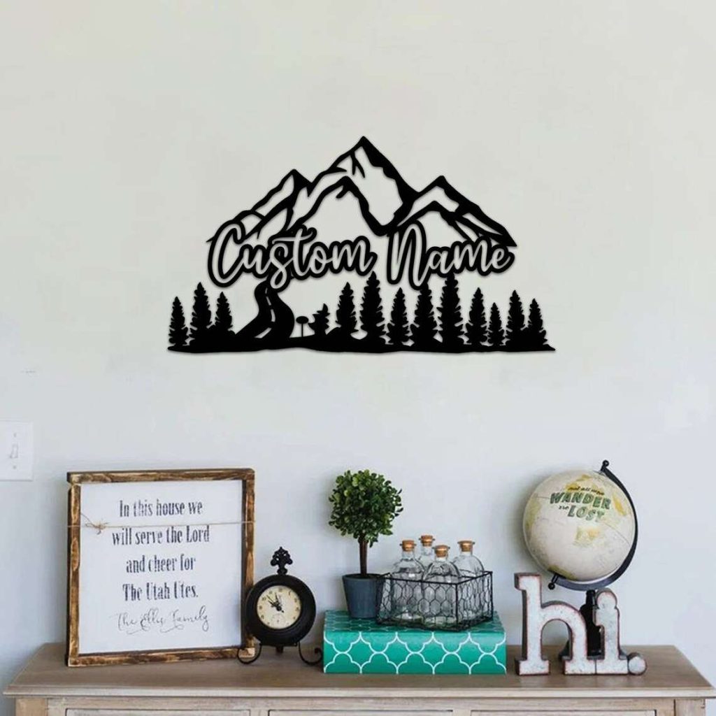 Custom Mountain and Forest Camping Metal Sign Personalized Hill and Trees Metal Sign Camping Nature Decor
