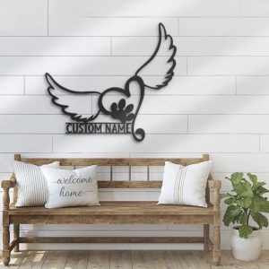 Custom Pet Wings Memorial Metal Wall Art Personalized Cat Dog Remember Name Sign 3