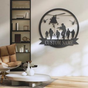 Custom US Soldier Helicopter Military Metal Wall Art Personalized Metal Name Sign Gift for Veteran