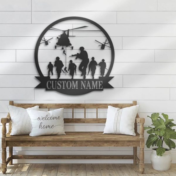 Custom US Soldier Helicopter Military Metal Wall Art Personalized Metal Name Sign Gift for Veteran