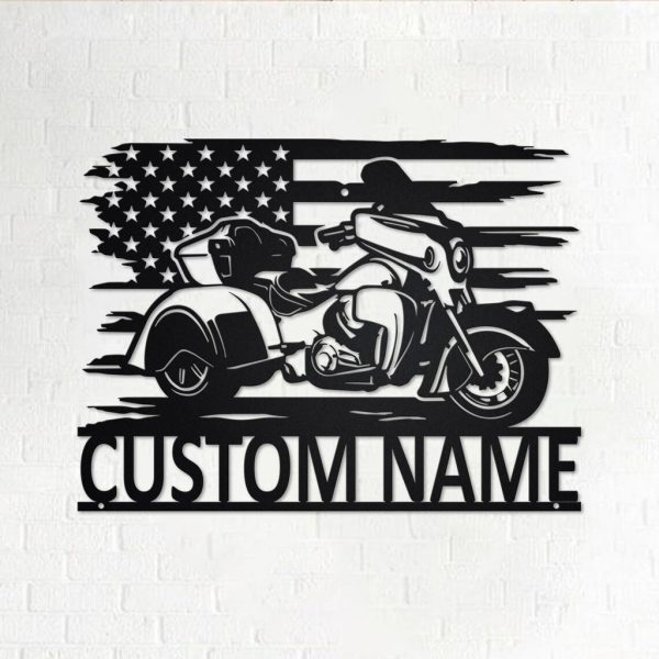 Custom US Trike Motorcycle Metal Wall Art Personalized Metal Name Signs Garage Decor Gift for Biker