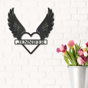 Customized Memorial Metal Sign, Sympathy, Loss, Bereavement Gifts, Angel Wings Monogram In Loving Memory Of Your Loved Ones