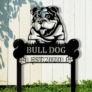 English Bulldogs Welcome Stakes Perfect Gift for Dog Owner Pet Lover Personalized Metal Signs Housewarming Gift 3