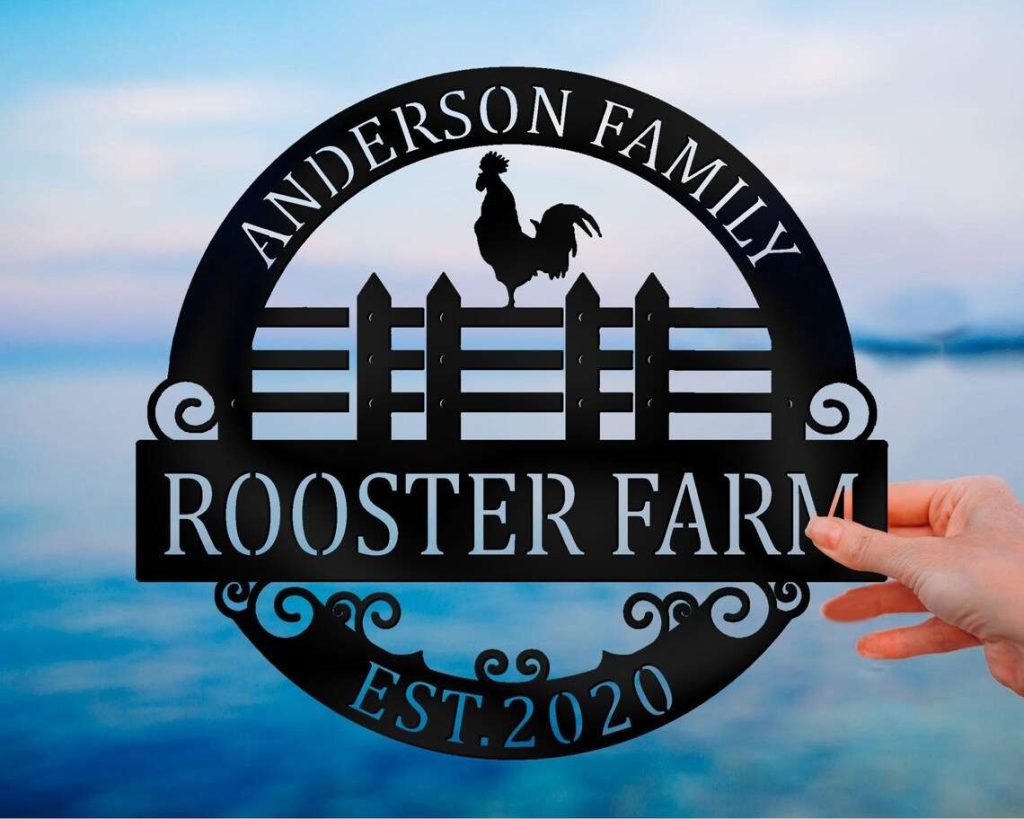 Family Rooster Sign Metal Wall Art Retro Poultry Gift Personalized Metal Signs Housewarming Gift