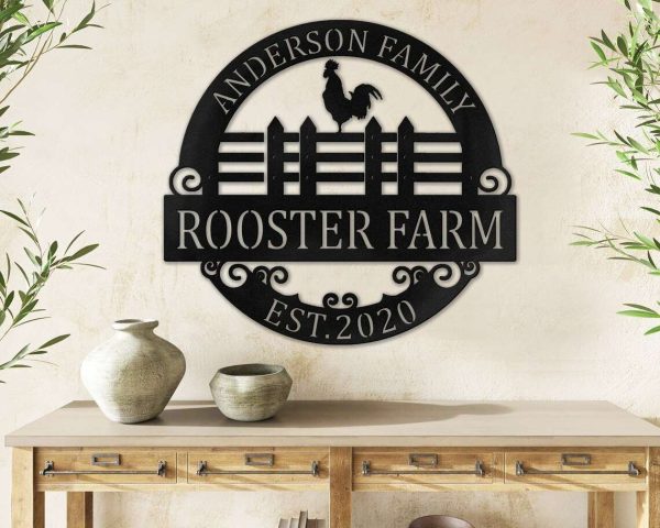 Family Rooster Sign Metal Wall Art Retro Poultry Gift Personalized Metal Signs Housewarming Gift