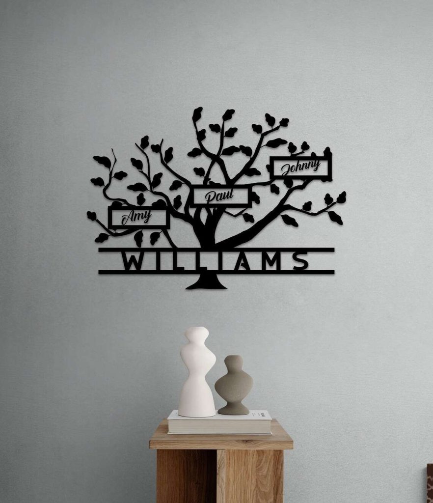 Family Tree Name Sign Metal Wall Art Personalized Metal Signs ...