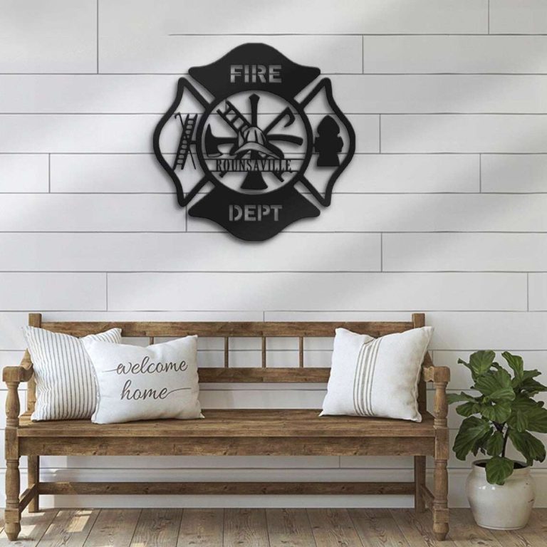 Personalized Metal Firefighter Sign Fire Department Wall Art Decor T