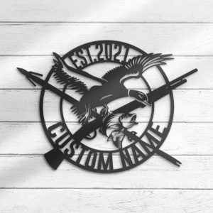 Fish Duck Hunting Metal Wall Art Personalized Hunter Name Signs Hunting Sign Cabin Decoration Gift for Hunter 1