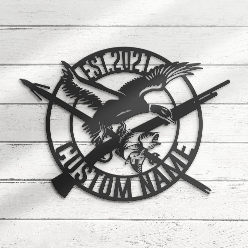 Fish Duck Hunting Metal Wall Art Personalized Hunter Name Signs Hunting Camping Sign Cabin Decoration Gift for Hunter