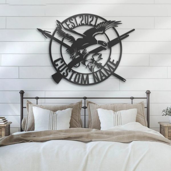 Fish Duck Hunting Metal Wall Art Personalized Hunter Name Signs Hunting Camping Sign Cabin Decoration Gift for Hunter