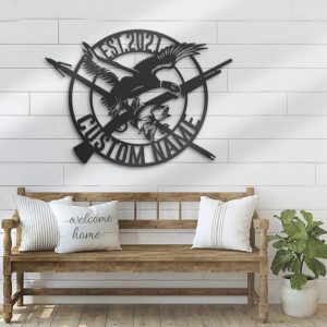 Fish Duck Hunting Metal Wall Art Personalized Hunter Name Signs Hunting Sign Cabin Decoration Gift for Hunter 4