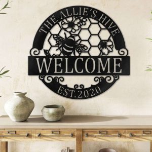 Floral Bee Metal Sign Bee Welcome Yard Sign Honey Bee Farm Decor Personalized Metal Signs Housewarming Gift 3