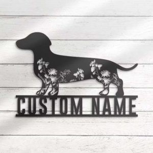 Floral Dachshunds Personalized Metal Signs Dog Lover Name Sign Dachshunds Wall Art 1