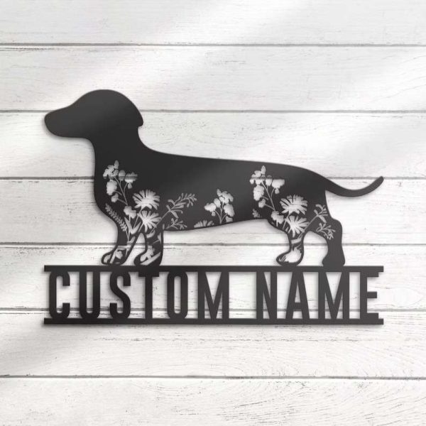 Floral Dachshunds Personalized Metal Signs Dog Lover Name Sign Dachshunds Wall Art