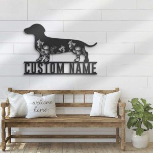 Floral Dachshunds Personalized Metal Signs Dog Lover Name Sign Dachshunds Wall Art
