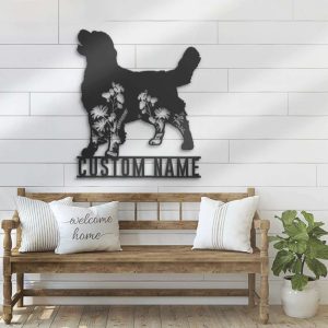 Floral Golden Retriever Personalized Metal Signs Dog Lover Name Sign Golden Retriever Wall Art