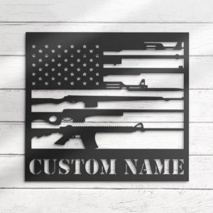 Gun American Flag Metal Wall Art Personalized Metal Name Sign Patriots Day Decoration 1 1