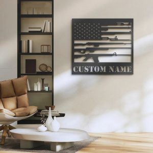 Gun American Flag Metal Wall Art Personalized Metal Name Sign Patriots Day Decoration 3 1