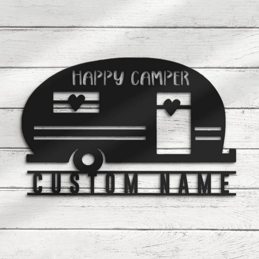 Happy Camper Van Metal Wall Art Personalized Metal Name Signs RV Camping Van Sign Decor for Room Funny Camping Signs