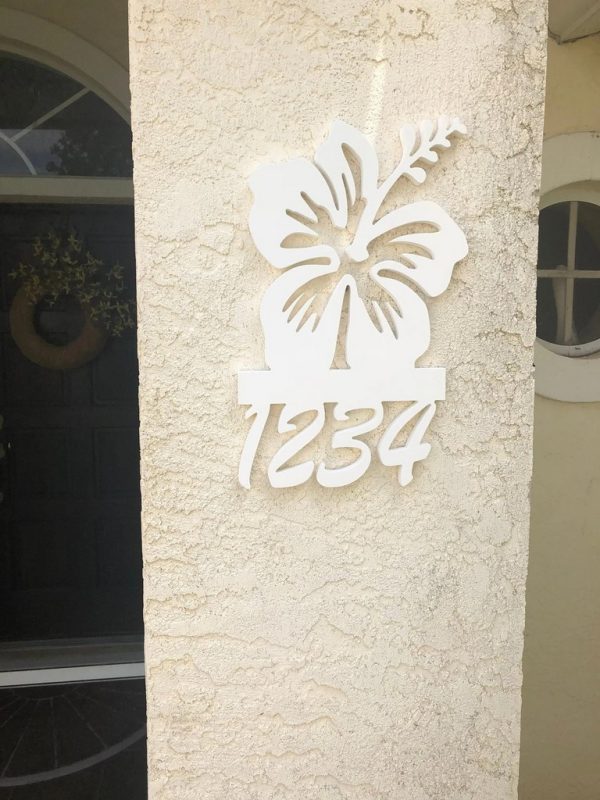 Hibiscus Art Personalized House Number Metal Sign Custom Address Sign Outdoor Decor