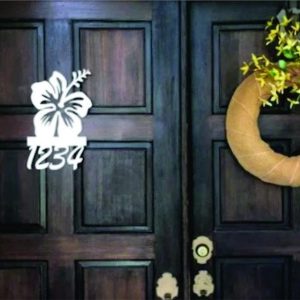 Hibiscus Art Personalized House Number Metal Sign Custom Address Sign Outdoor Decor 4