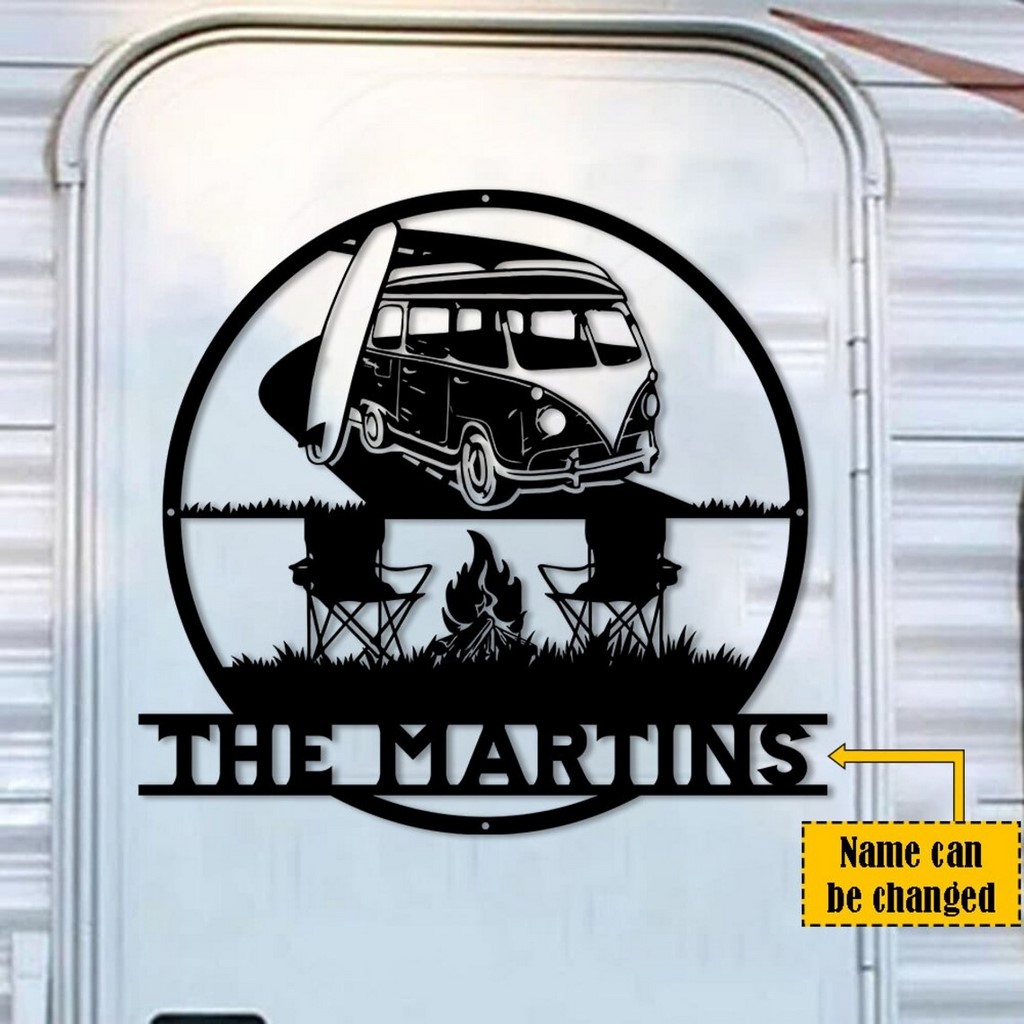 Hippie Camping Metal Sign Personalized Metal Name Signs Hippie Van Signs Couple Chair Camping Decor Home