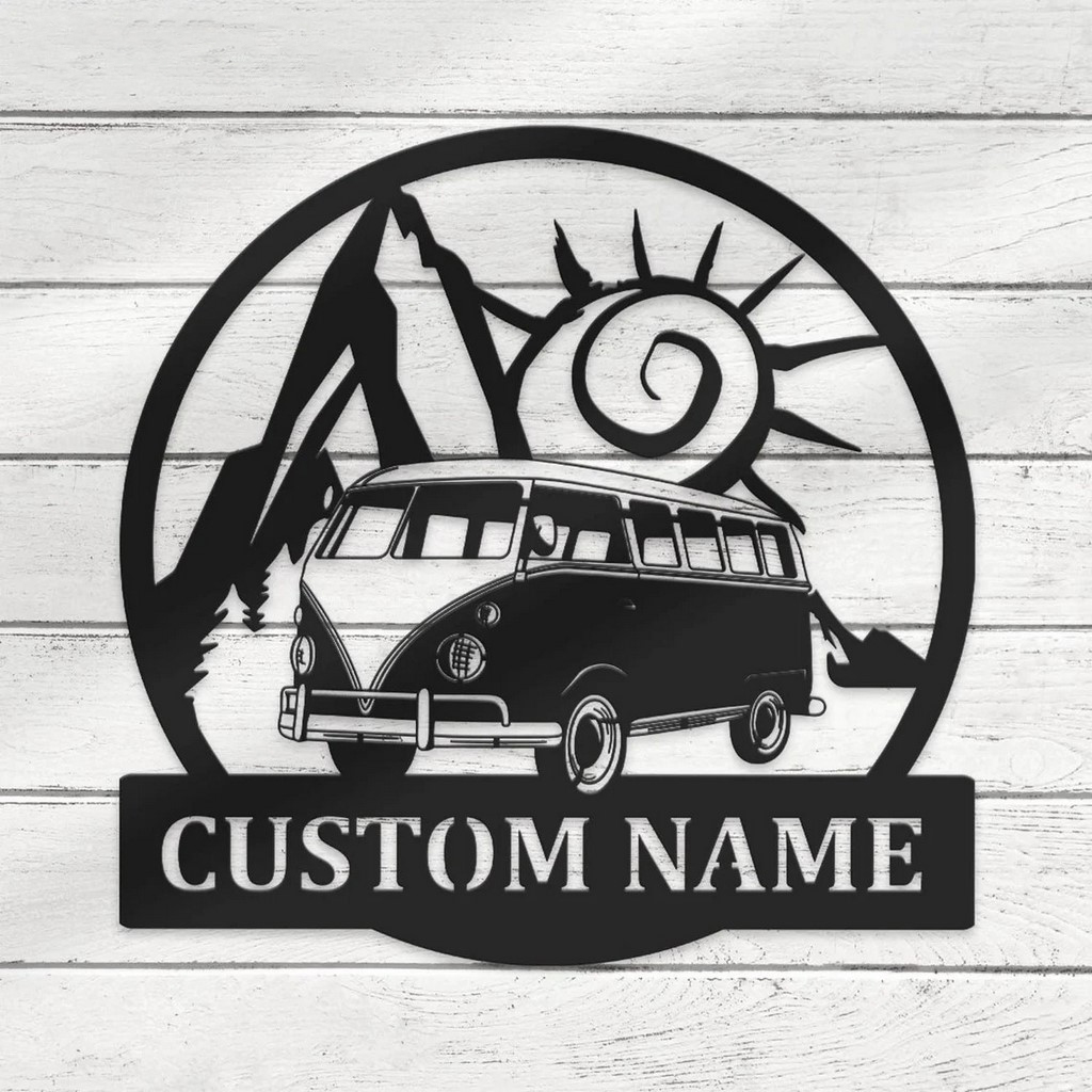 Hippie Camping Van Metal Wall Art Personalized Metal Name Sign RVs Camper Van Camping Sign Decor Home Funny Camping Decor