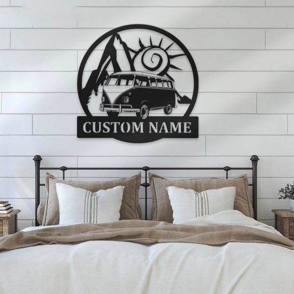 Hippie Camping Van Metal Wall Art Personalized Metal Name Sign RVs Camper Van Camping Sign Decor Home Funny Camping Signs