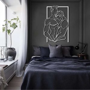 Hugging Gay Couple Line Art Metal Wall Decor LGBTQ Support Gift 4