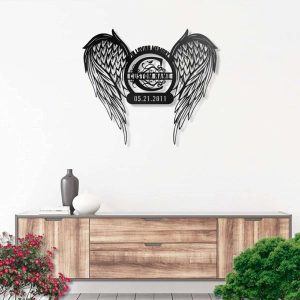 In Loving Memory Personalized Memorial Metal Sign Angel Wings Sign For Who Loss The Loved One Custom Name Custom Date In The Heaven Monogram 1