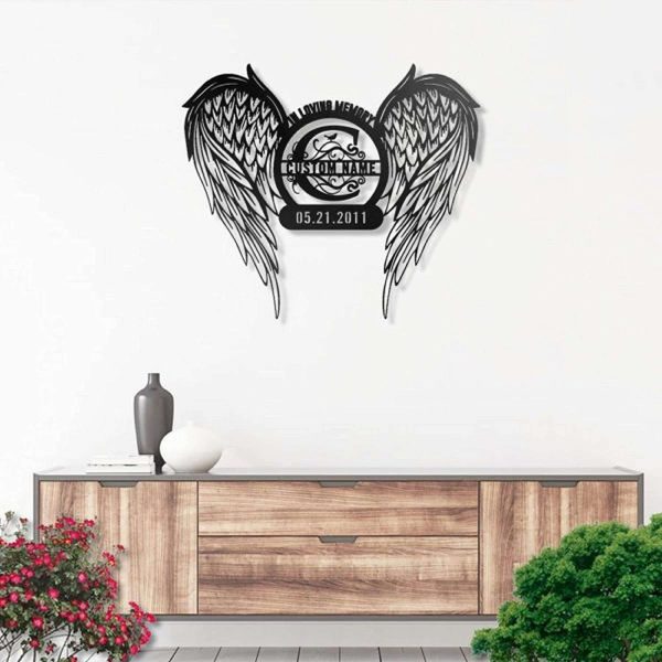 In Loving Memory Personalized Memorial Metal Sign Angel Wings Sign For Who Loss The Loved One Custom Name Custom Date In The Heaven Monogram