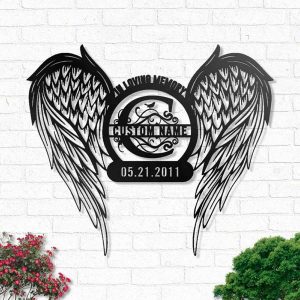 In Loving Memory Personalized Memorial Metal Sign Angel Wings Sign For Who Loss The Loved One Custom Name Custom Date In The Heaven Monogram 2