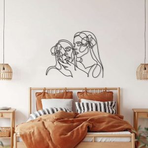 Lesbian Couple Kissing Lesbian Wall Art Line Artwork Lesbian Gift Personalized Metal Signs