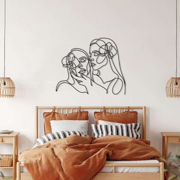 Lesbian Couple Kissing Lesbian Wall Art Line Artwork Lesbian Gift Personalized Metal Signs