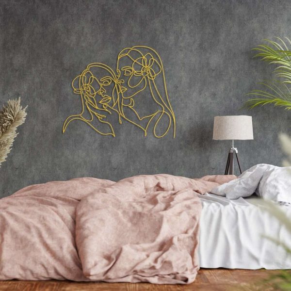 Lesbian Couple Kissing Lesbian Wall Art Line Artwork Lesbian Gift Personalized Metal Signs