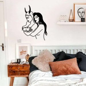 Lesbian Couple Wall Art Devil Lesbian Line Metal  Bedroom Decor