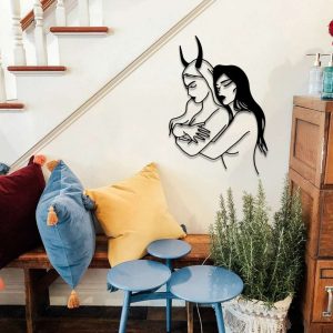 Lesbian Couple Wall Art Devil Lesbian Line Metal Bedroom Decor 2