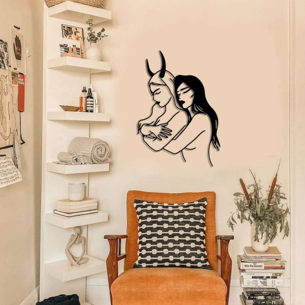 Lesbian Couple Wall Art Devil Lesbian Line Metal  Bedroom Decor