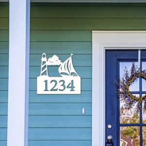 Lighthouse and Saiboat Personalized House Number Sign Custom Address Signs Outdoor Decor 3
