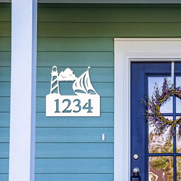 Lighthouse and Saiboat Personalized House Number Sign Custom Address Signs Outdoor Decor
