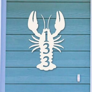 Lobster Art Personalized House Number Metal Sign Custom Address Sign Beach House Decor