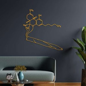 Marijuana Metal Wall Decor, THC Weed Molecule Minimalist Wall Art, Cannabis Cigar Decor, Blunt Roller Cafe Decor, Funny Housewarming Gift