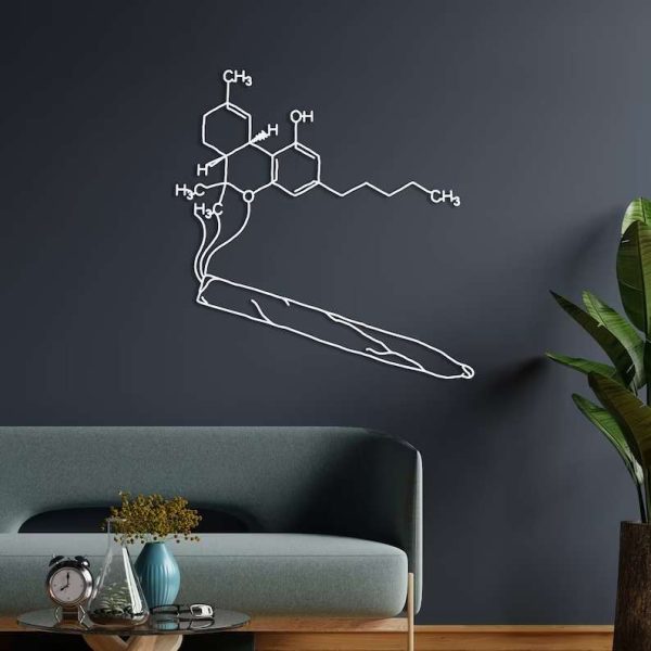 Marijuana Metal Wall Decor, THC Weed Molecule Minimalist Wall Art, Cannabis Cigar Decor, Blunt Roller Cafe Decor, Funny Housewarming Gift