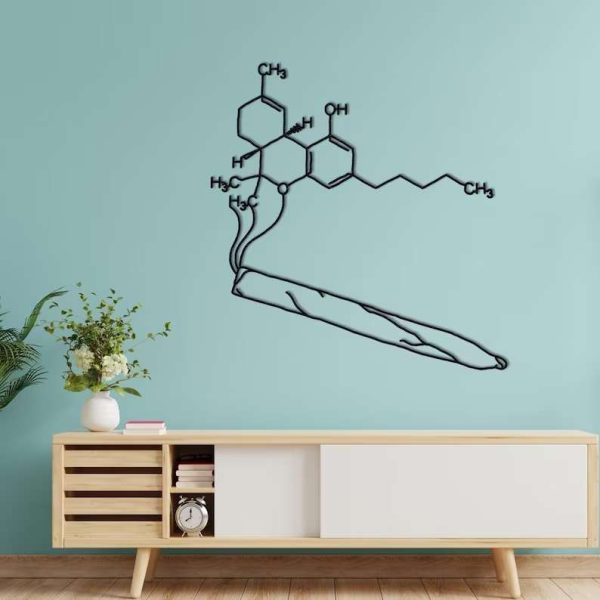 Marijuana Metal Wall Decor, THC Weed Molecule Minimalist Wall Art, Cannabis Cigar Decor, Blunt Roller Cafe Decor, Funny Housewarming Gift