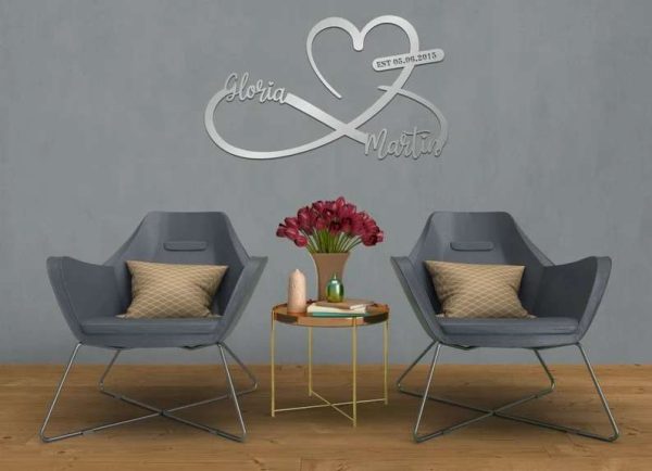 Metal Heart and Infinity Customized Names and Date Sign Personalized Metal Signs Metal Family Signs