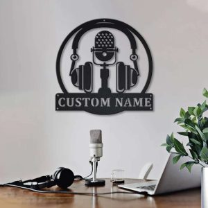 Microphone Custom Laser Cut Metal Signs Musical Instrument Metal Wall Decor Micro Music Studio Decoration 1