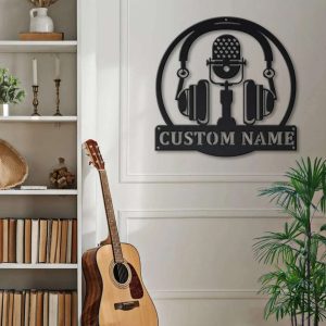 Microphone Custom Laser Cut Metal Signs Musical Instrument Metal Wall Decor Micro Music Studio Decoration 2