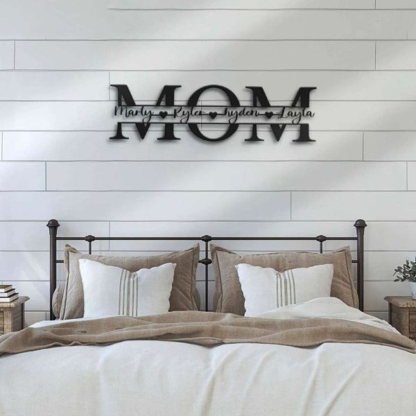 Mom Kids Metal Wall Art Personalized Metal Signs Mama Children Family Name Sign Home Decor Mother Day Gift