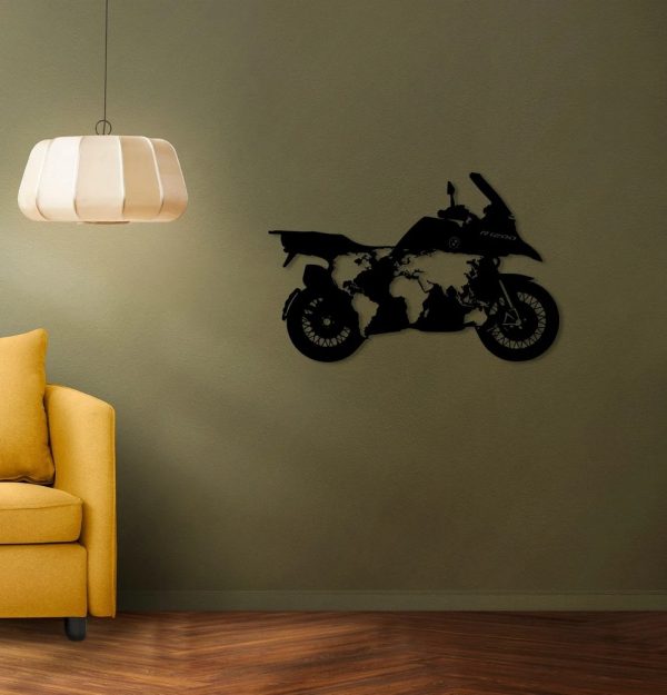 Motorcycle With World Map Metal Art BMW R1200 Laser Cut Metal Sign Home Decor