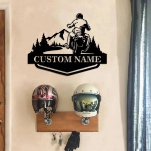 Mountain Tree Motorcycle Metal Art Personalized Metal Name Signs Gift for Biker Garage Decor